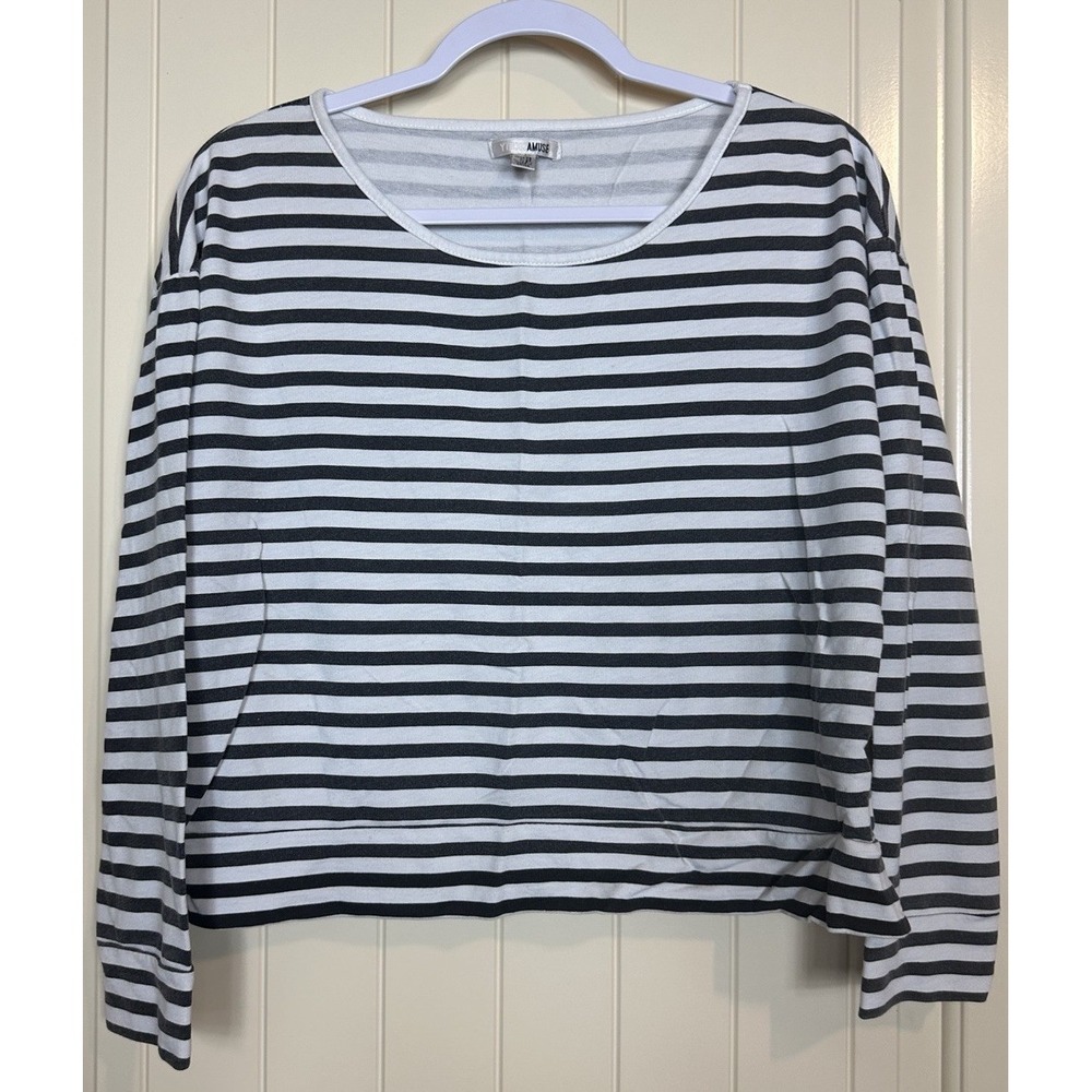 Amuse Society striped long sleeve boxy cropped oversized top shirt sz XS